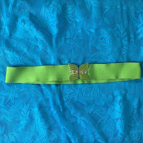 Vintage 80’s lime green elastic belt with metal clasp clip - Picture 1 of 2